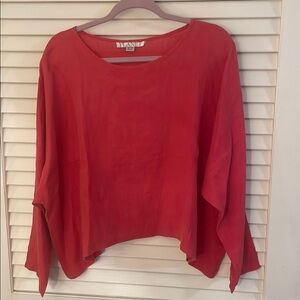 Planet Coral Linen Asymmetrical Sleeved Top